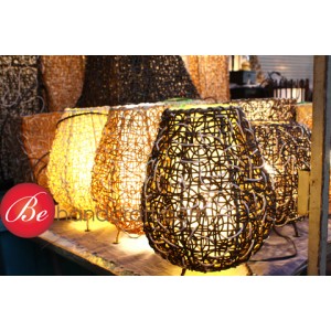 BJ007 โคมไฟหวายตั้งโต๊ะ (ทรงรี) (Rattan lamp for table)